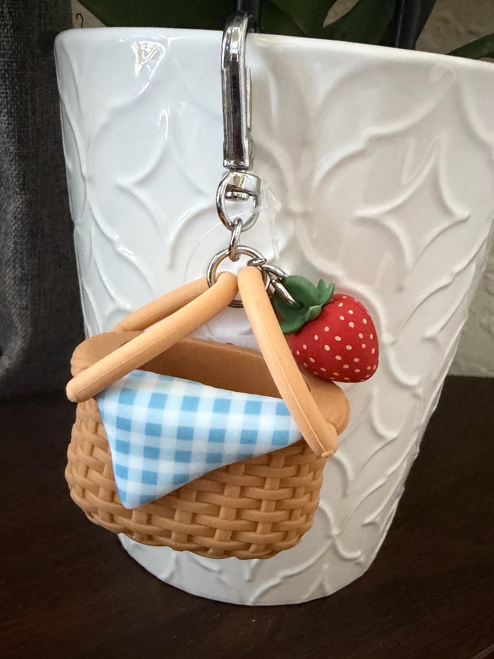 Cute Strawberry Picnic Basket Keychain hand sanitizer holder